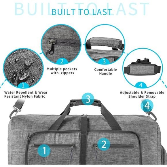 Travel Duffle Bag for Men 65L Foldable Travel Duffel Bag with Shoes Compartment - Picture 2 of 7